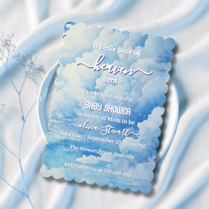 Invitation Bleu Un petit morceau du ciel envoyé Baby shower I