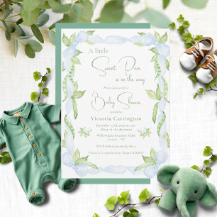 Invitation Bleu Un Petit Petit Baby shower Garçon Pois Doux