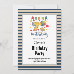 Invitation Bleu/Vanille Grandes Cadres 7ème anniversaire