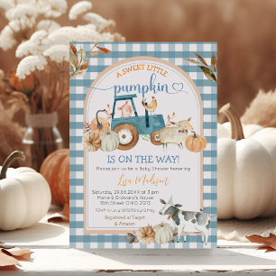 Invitation Bleu vert En vichy Citrouille doux Baby shower aut