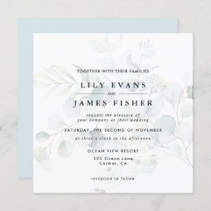 Invitation Bleu vert Eucalyptus Foliage Bouquet Mariage foncé