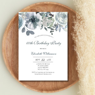 Invitation Bleu Vert Gris Floral Aquarelle Anniversaire Pour