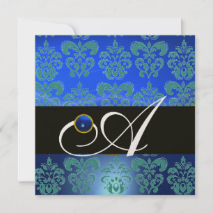 INVITATION BLEU VERT NOIR CHAMPAGNE DAMASSÉ MONOGRAMME