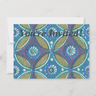 Invitation Bleu vert Rustique Boho Motif circulaire géométriq