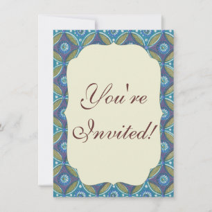 Invitation Bleu vert Rustique Boho Motif circulaire géométriq