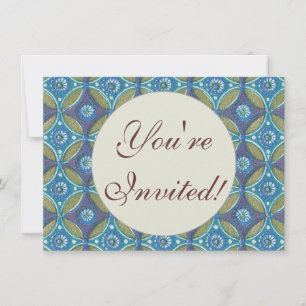 Invitation Bleu vert Rustique Boho Motif circulaire géométriq