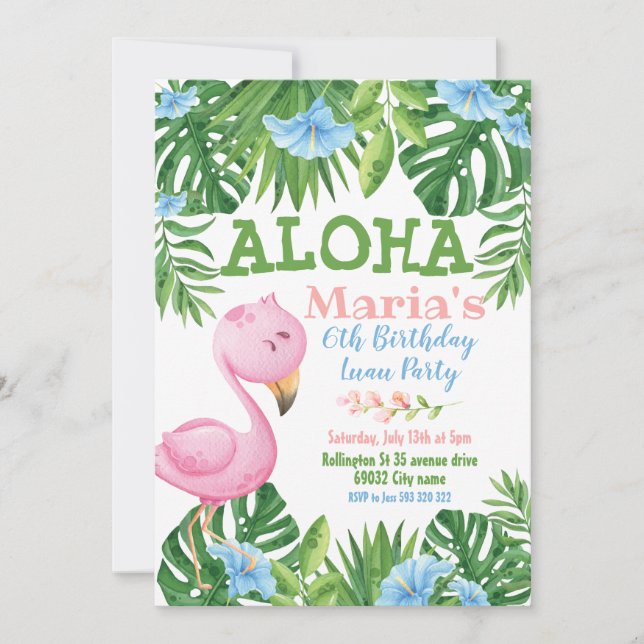 Invitation Bleu Vert Tropical Floral Aloha Luau Anniversaire (Devant)