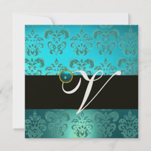 INVITATION BLEU VERT TURQUOISE BLACK OR DOMMASK MONOGRAM,