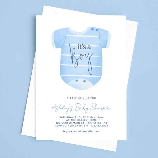 Invitation Bleu Vêtements de bébé C'est un Baby shower de gar (Créateur téléchargé)