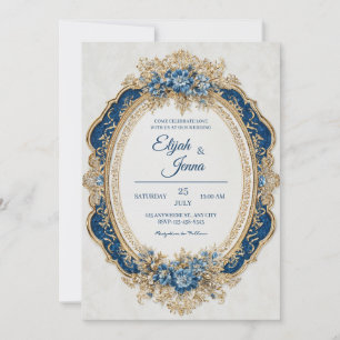 Invitation Bleu Victorien Avec Élégant Mariage Floral