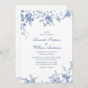Invitation Bleu Victorien Français Toile Mariage
