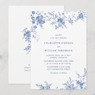 Invitation Bleu victorien Jardin Français Mariage Floral