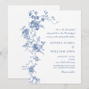 Invitation Bleu victorien Jardin Français Mariage Floral