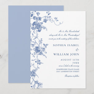 Invitation Bleu victorien Jardin Français Mariage Floral