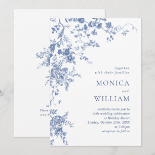 Invitation Bleu victorien Jardin Français Mariage Floral