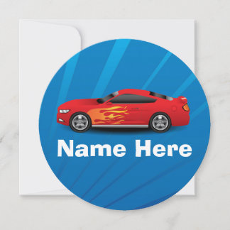 Invitation Bleu vif avec les voitures Red Sports Flames Kids 