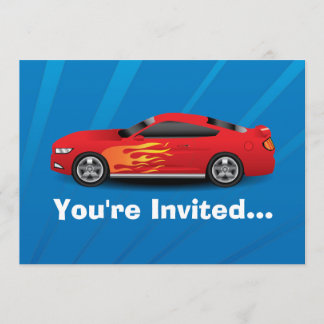 Invitation Bleu vif avec les voitures Red Sports Flames Kids