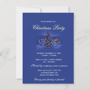 Invitation Bleu vintage sapin de Noël fête enneigée