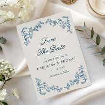 Bleu vintage vieil argent royale save the date