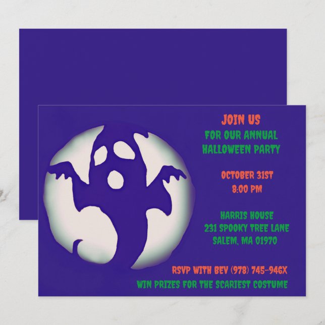 Invitation Bleu violet Éffrayant Halloween Ghomajorité Party (Devant / Derrière)