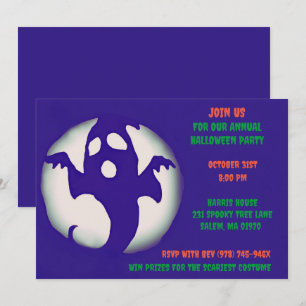Invitation Bleu violet Éffrayant Halloween Ghomajorité Party
