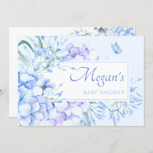 Invitation Bleu violet fleuri baby shower élégant