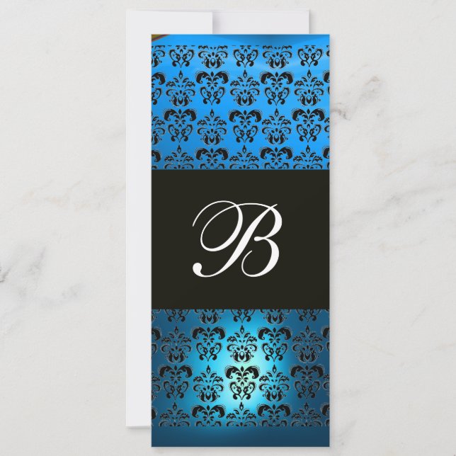 Invitation BLEU VIOLET NOIR  DAMAS MONOGRAMME, blanc (Devant)