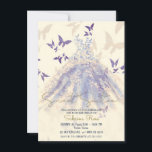 Invitation Bleu violet papillon ivoire Danser Robe douce 16<br><div class="desc">Personnaliser pour tout événement</div>