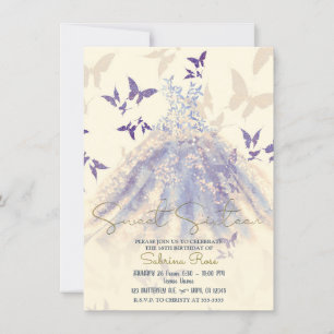 Invitation Bleu violet papillon ivoire Danser Robe douce 16