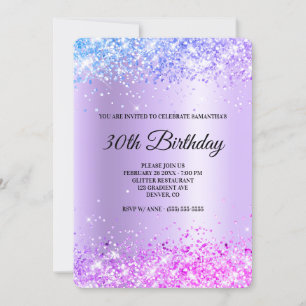 Invitation Bleu Violet Rose Pailleté Lavande 30e Anniversaire