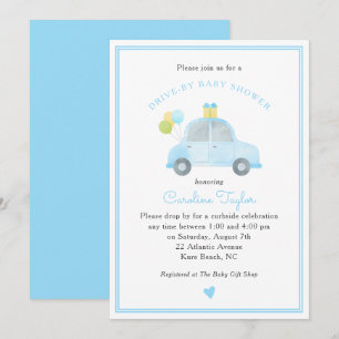 Invitation Bleu Voiture Ballons Baby shower Garçon