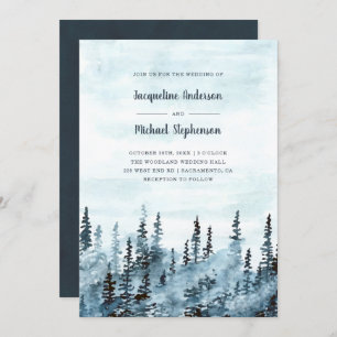 Invitation Bleu Watercolor Winter Woodland Russe Mariage