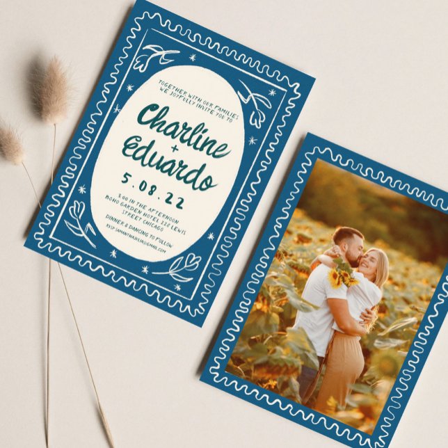 Invitation Bleu Wavy Handwriting Mariage moderne (Créateur téléchargé)