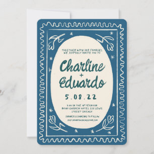 Invitation Bleu Wavy Handwriting Mariage moderne