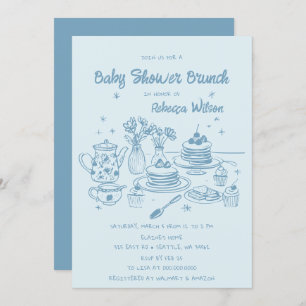 Invitation Bleu Whimsical main tiré Baby shower garçon Brunch