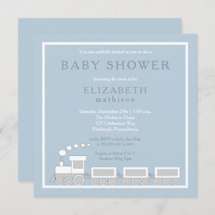 Invitation Bleu   White Choo Choo Train Boy Baby shower