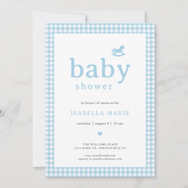 Invitation Bleue à Motif Vichy Classique pour Baby (Devant)