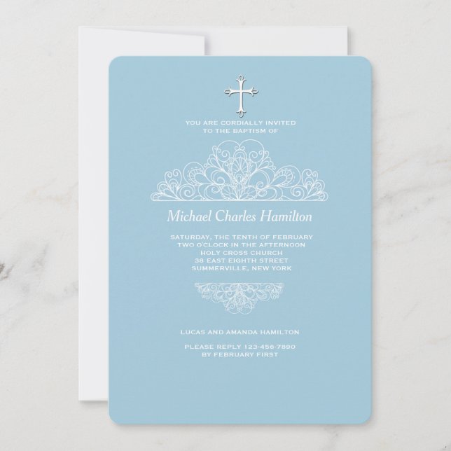 Invitation Bleue avec Filigrane Religieux (Devant)
