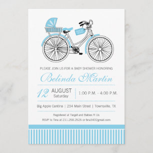 Invitation bleue Baby shower à vélo