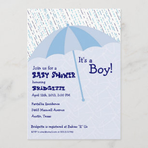 Invitation bleue Baby shower parapluie