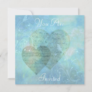 Invitation bleue Coeurs et papillons