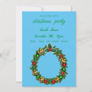 Invitation bleue couronne de Noël