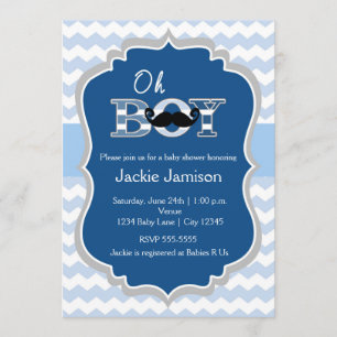 Invitation bleue de baby shower de Chevron de