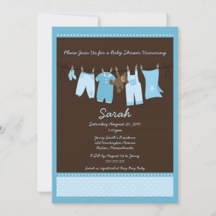 Invitation bleue de baby shower de corde à  linge