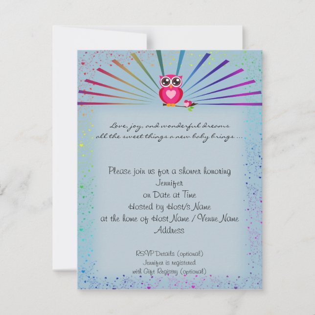 Invitation bleue de baby shower de hibou (Devant)