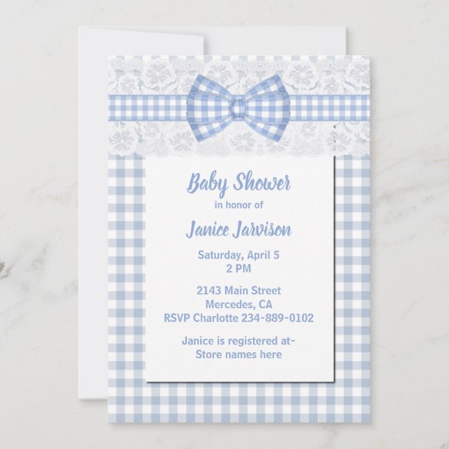 Invitation bleue de baby shower de pays de guingan (Devant)