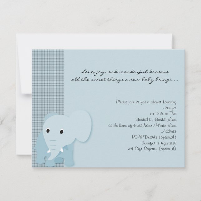 Invitation bleue de baby shower de plaid (Devant)