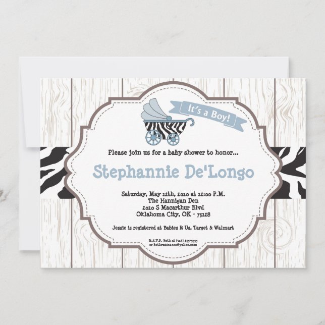 invitation bleue de baby shower de poussette du (Devant)