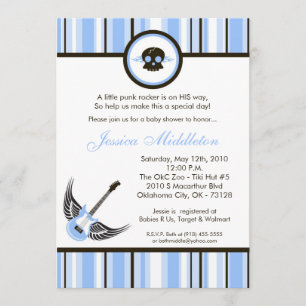 invitation bleue de baby shower de rocker punk du