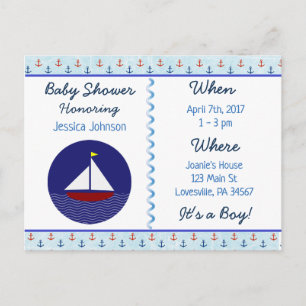 Invitation bleue de baby shower de voilier de bébé